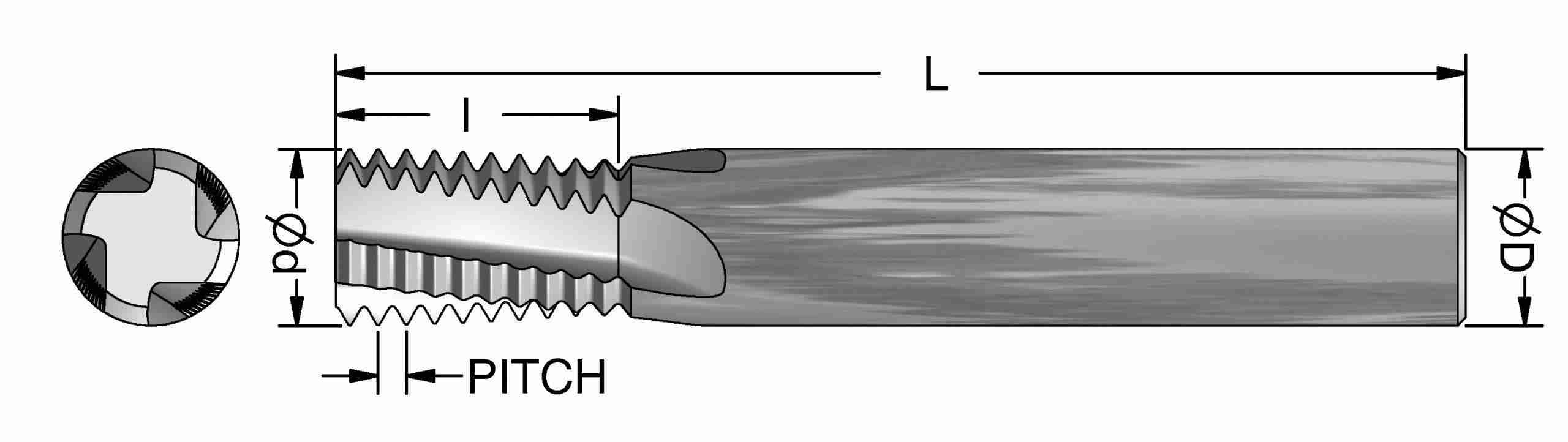 Picture of Advent Tool SPA-0027888 .188X.375X3.125 10H Tialn Custom Milling Threading